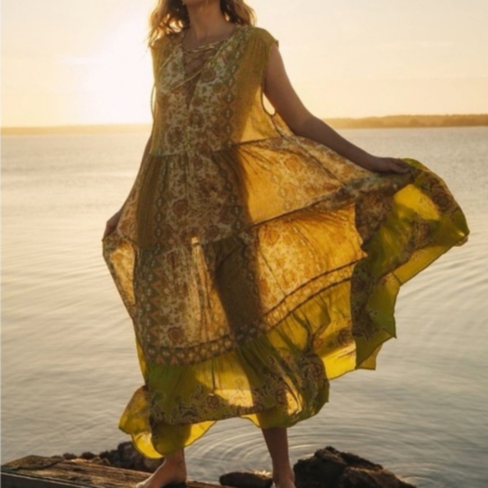 Free People Hanalei Bay Dress Maxi Flowy Mixed Floral Print Coconut Milk XS NWT - Picture 7 of 12